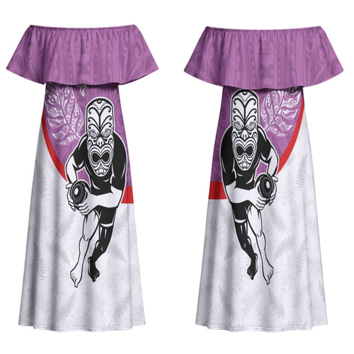 Personalised Aotearoa Lawn Bowls Family Matching Off Shoulder Maxi Dress and Hawaiian Shirt Maori Warrior and Silver Fern Sporty Style Pink