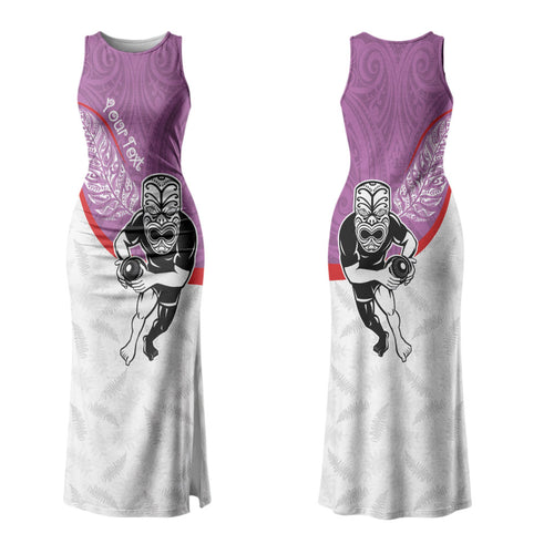 Personalised Aotearoa Lawn Bowls Family Matching Tank Maxi Dress and Hawaiian Shirt Maori Warrior and Silver Fern Sporty Style Pink