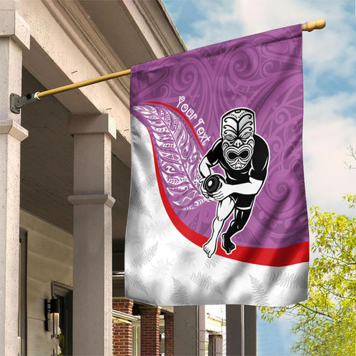Personalised Aotearoa Lawn Bowls Garden Flag Maori Warrior and Silver Fern Sporty Style Pink