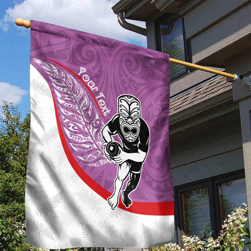 Personalised Aotearoa Lawn Bowls Garden Flag Maori Warrior and Silver Fern Sporty Style Pink