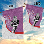 Personalised Aotearoa Lawn Bowls Garden Flag Maori Warrior and Silver Fern Sporty Style Pink