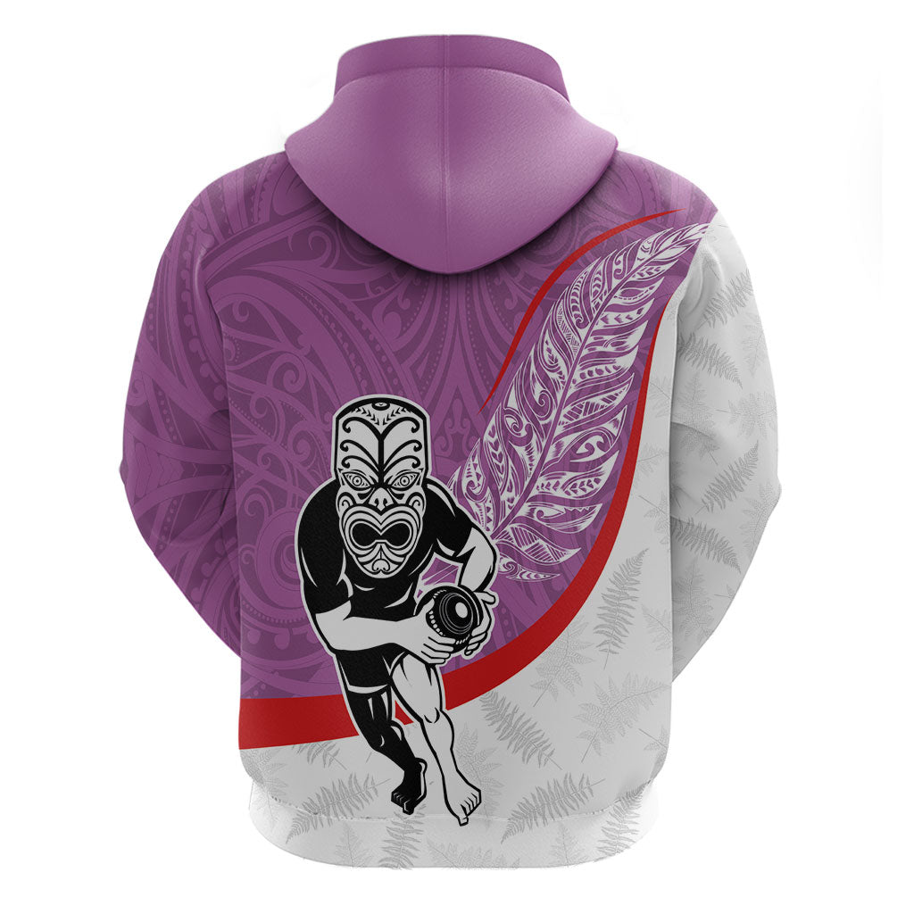 Personalised Aotearoa Lawn Bowls Hoodie Maori Warrior and Silver Fern Sporty Style Pink