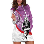 Personalised Aotearoa Lawn Bowls Hoodie Dress Maori Warrior and Silver Fern Sporty Style Pink