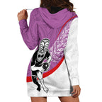 Personalised Aotearoa Lawn Bowls Hoodie Dress Maori Warrior and Silver Fern Sporty Style Pink