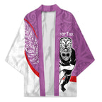 Personalised Aotearoa Lawn Bowls Kimono Maori Warrior and Silver Fern Sporty Style Pink