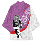 Personalised Aotearoa Lawn Bowls Kimono Maori Warrior and Silver Fern Sporty Style Pink