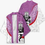 Personalised Aotearoa Lawn Bowls Kimono Maori Warrior and Silver Fern Sporty Style Pink