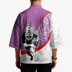 Personalised Aotearoa Lawn Bowls Kimono Maori Warrior and Silver Fern Sporty Style Pink