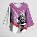 Personalised Aotearoa Lawn Bowls Kimono Sleeve Blouse Maori Warrior and Silver Fern Sporty Style Pink