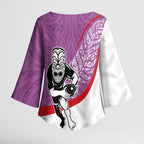 Personalised Aotearoa Lawn Bowls Kimono Sleeve Blouse Maori Warrior and Silver Fern Sporty Style Pink
