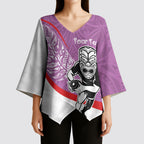 Personalised Aotearoa Lawn Bowls Kimono Sleeve Blouse Maori Warrior and Silver Fern Sporty Style Pink