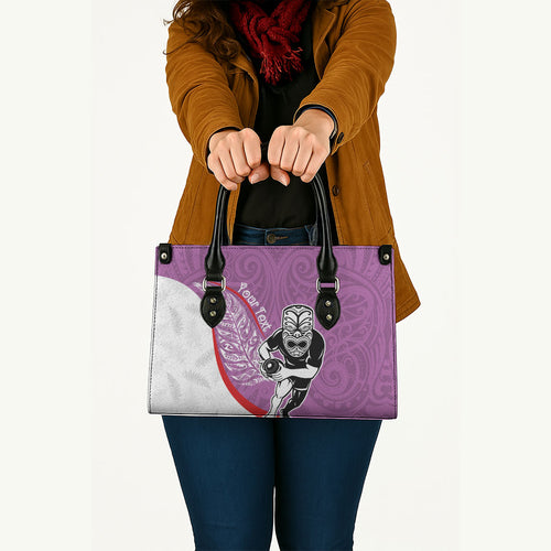 Personalised Aotearoa Lawn Bowls Leather Bag Maori Warrior and Silver Fern Sporty Style Pink