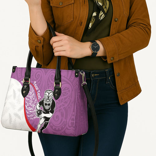 Personalised Aotearoa Lawn Bowls Leather Bag Maori Warrior and Silver Fern Sporty Style Pink