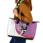 Personalised Aotearoa Lawn Bowls Leather Tote Bag Maori Warrior and Silver Fern Sporty Style Pink