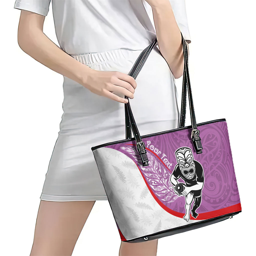Personalised Aotearoa Lawn Bowls Leather Tote Bag Maori Warrior and Silver Fern Sporty Style Pink