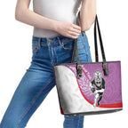 Personalised Aotearoa Lawn Bowls Leather Tote Bag Maori Warrior and Silver Fern Sporty Style Pink