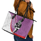 Personalised Aotearoa Lawn Bowls Leather Tote Bag Maori Warrior and Silver Fern Sporty Style Pink