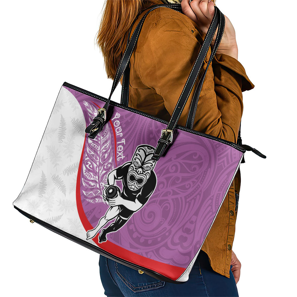 Personalised Aotearoa Lawn Bowls Leather Tote Bag Maori Warrior and Silver Fern Sporty Style Pink
