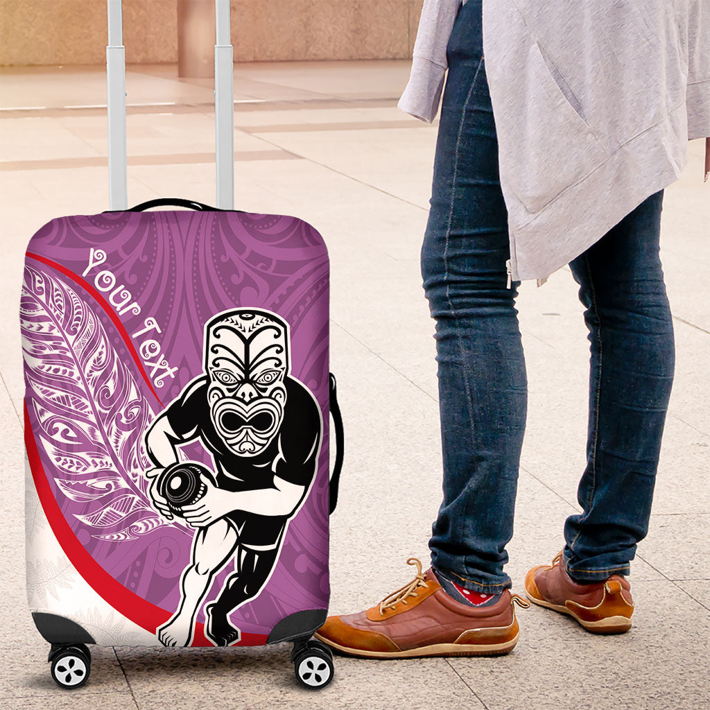 Personalised Aotearoa Lawn Bowls Luggage Cover Maori Warrior and Silver Fern Sporty Style Pink