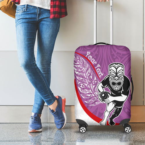 Personalised Aotearoa Lawn Bowls Luggage Cover Maori Warrior and Silver Fern Sporty Style Pink