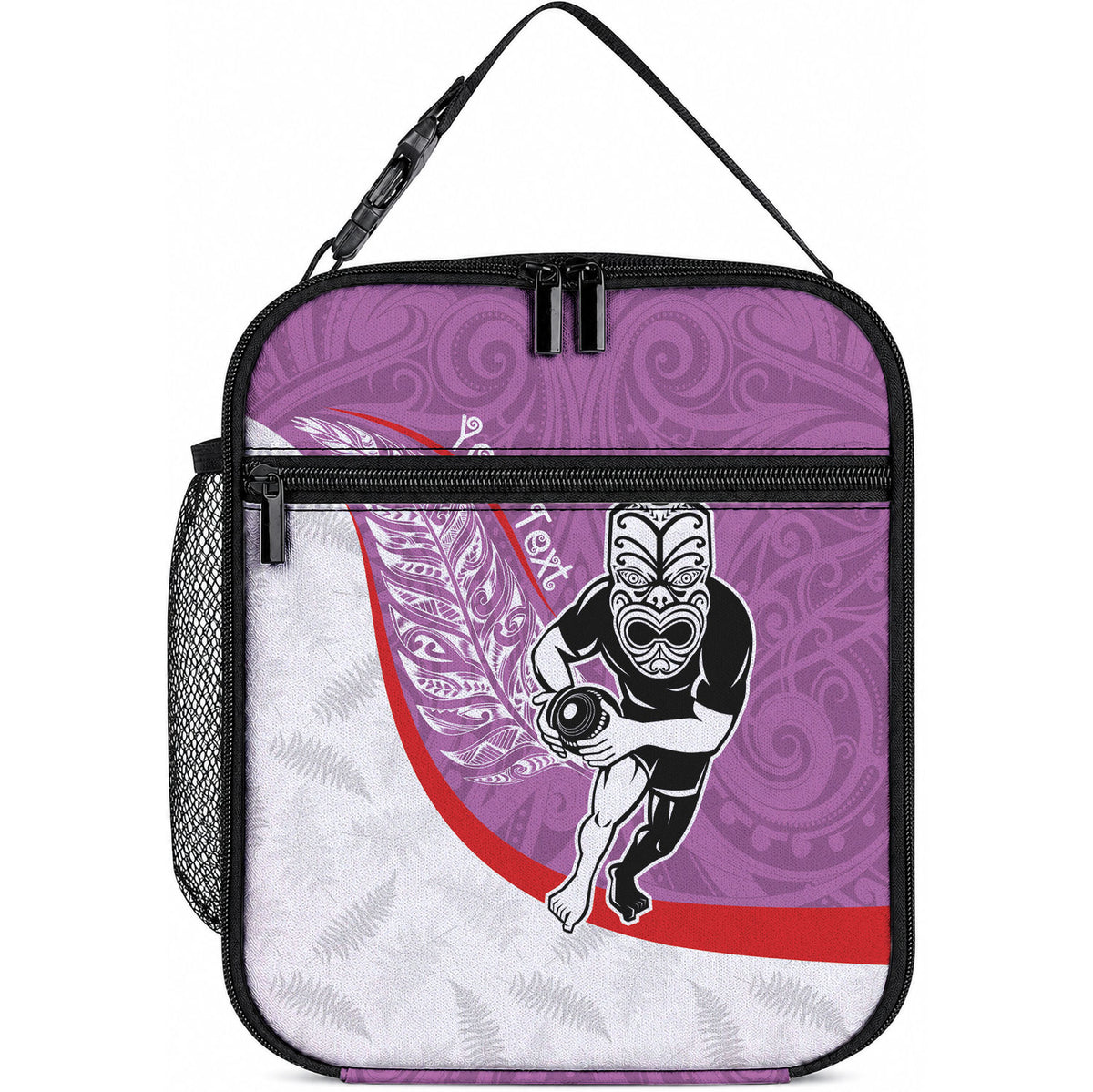 Personalised Aotearoa Lawn Bowls Lunch Bag Maori Warrior and Silver Fern Sporty Style Pink