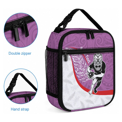 Personalised Aotearoa Lawn Bowls Lunch Bag Maori Warrior and Silver Fern Sporty Style Pink