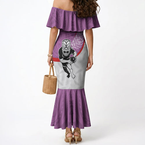 Personalised Aotearoa Lawn Bowls Mermaid Dress Maori Warrior and Silver Fern Sporty Style Pink