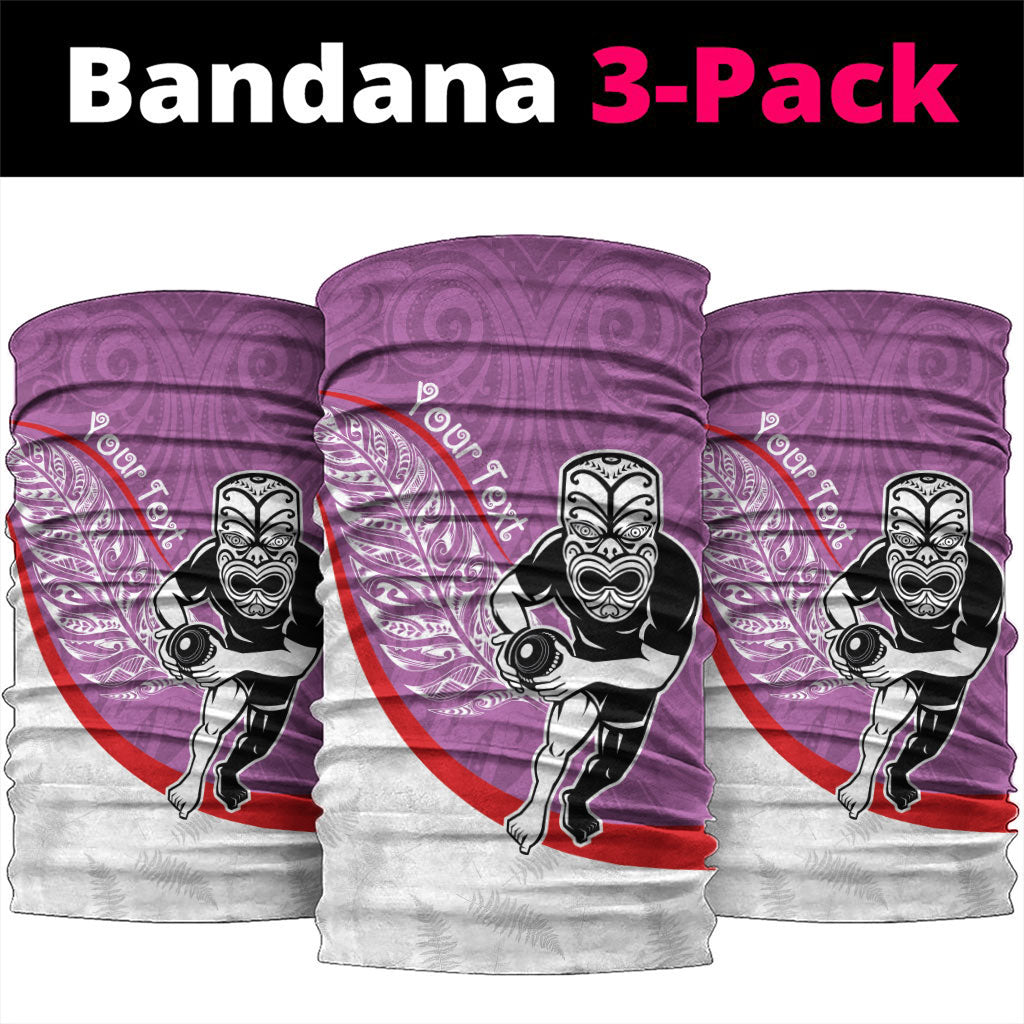 Personalised Aotearoa Lawn Bowls Neck Gaiter Maori Warrior and Silver Fern Sporty Style Pink