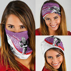 Personalised Aotearoa Lawn Bowls Neck Gaiter Maori Warrior and Silver Fern Sporty Style Pink