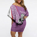 Personalised Aotearoa Lawn Bowls Off Shoulder Short Dress Maori Warrior and Silver Fern Sporty Style Pink