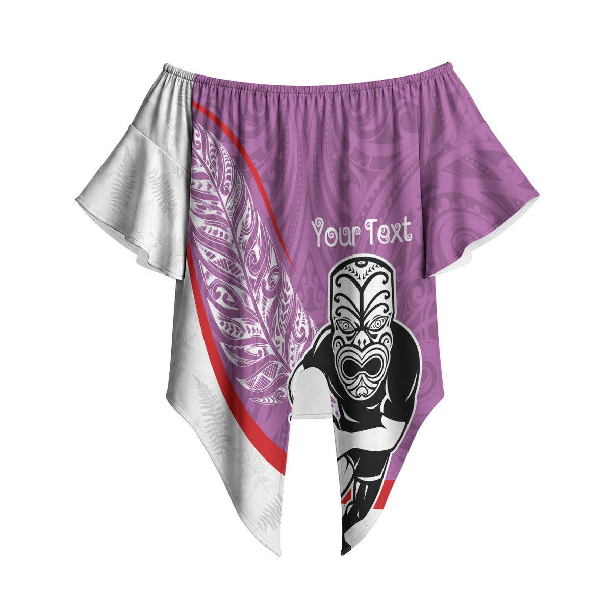 Personalised Aotearoa Lawn Bowls Off Shoulder Wrap Waist Top Maori Warrior and Silver Fern Sporty Style Pink