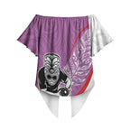 Personalised Aotearoa Lawn Bowls Off Shoulder Wrap Waist Top Maori Warrior and Silver Fern Sporty Style Pink