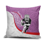 Personalised Aotearoa Lawn Bowls Pillow Cover Maori Warrior and Silver Fern Sporty Style Pink