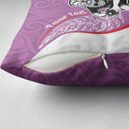 Personalised Aotearoa Lawn Bowls Pillow Cover Maori Warrior and Silver Fern Sporty Style Pink