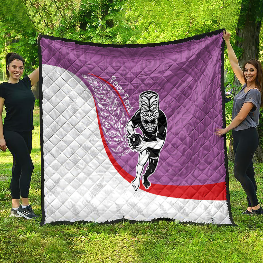 Personalised Aotearoa Lawn Bowls Quilt Maori Warrior and Silver Fern Sporty Style Pink