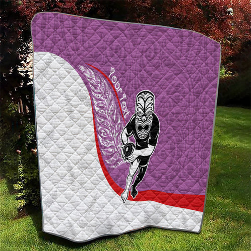 Personalised Aotearoa Lawn Bowls Quilt Maori Warrior and Silver Fern Sporty Style Pink