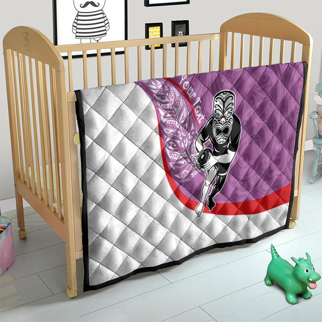 Personalised Aotearoa Lawn Bowls Quilt Maori Warrior and Silver Fern Sporty Style Pink