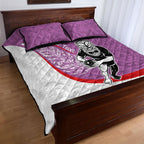 Personalised Aotearoa Lawn Bowls Quilt Bed Set Maori Warrior and Silver Fern Sporty Style Pink