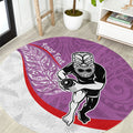 Personalised Aotearoa Lawn Bowls Round Carpet Maori Warrior and Silver Fern Sporty Style Pink