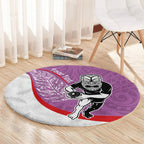Personalised Aotearoa Lawn Bowls Round Carpet Maori Warrior and Silver Fern Sporty Style Pink