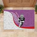 Personalised Aotearoa Lawn Bowls Rubber Doormat Maori Warrior and Silver Fern Sporty Style Pink
