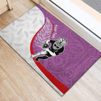 Personalised Aotearoa Lawn Bowls Rubber Doormat Maori Warrior and Silver Fern Sporty Style Pink