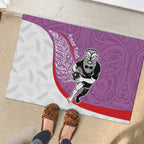 Personalised Aotearoa Lawn Bowls Rubber Doormat Maori Warrior and Silver Fern Sporty Style Pink