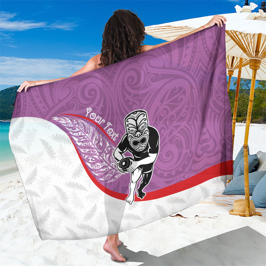 Personalised Aotearoa Lawn Bowls Sarong Maori Warrior and Silver Fern Sporty Style Pink