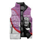 Personalised Aotearoa Lawn Bowls Sleeveless Puffer Jacket Maori Warrior and Silver Fern Sporty Style Pink
