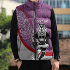 Personalised Aotearoa Lawn Bowls Sleeveless Puffer Jacket Maori Warrior and Silver Fern Sporty Style Pink