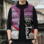 Personalised Aotearoa Lawn Bowls Sleeveless Puffer Jacket Maori Warrior and Silver Fern Sporty Style Pink