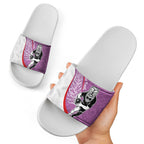 Personalised Aotearoa Lawn Bowls Slide Sandals Maori Warrior and Silver Fern Sporty Style Pink