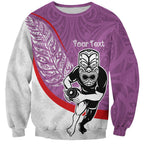 Personalised Aotearoa Lawn Bowls Sweatshirt Maori Warrior and Silver Fern Sporty Style Pink