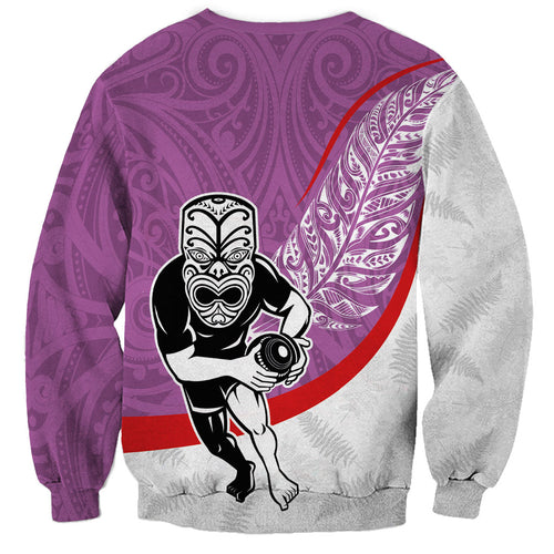 Personalised Aotearoa Lawn Bowls Sweatshirt Maori Warrior and Silver Fern Sporty Style Pink